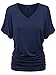 Made By Johnny MBJ WT1037 V Neck Short Sleeve Dolman Top with Side Shirring M Navy