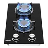 TOPWISH placa de gas butano, placa de gas 2 fuegos, NG/LPG convertible, válvulas de seguridad, encendido automático, 30cm, 4750W