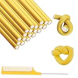 20pieces Hair Flexi Rods,Flexi Rods For Natural Hair,Twist Rollers Hair,With 1 Steel Pintail Comb Rat,S Size,0.39inch,Yellow