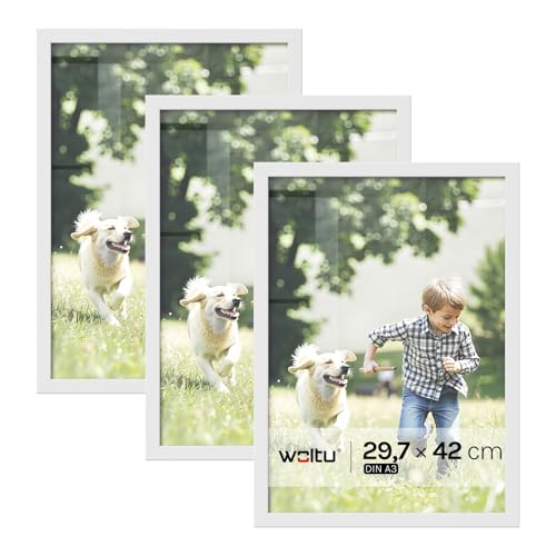 WOLTU Bilderrahmen, MDF-Holz Fotorahmen mit Passepartout für Fotos, bruchsichere PS-Platte zum Aufhängen und Aufstellen, Collage Wanddeko Rahmen