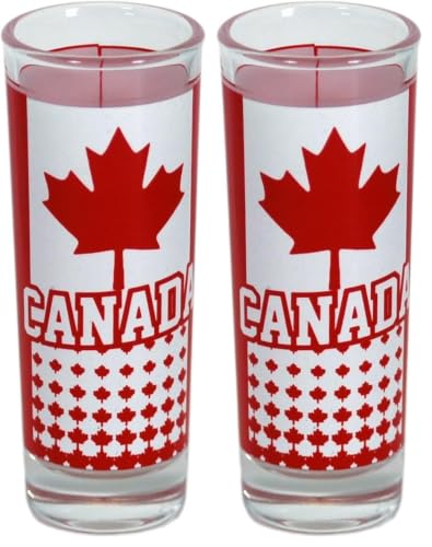 Image of Canada Shooter Glass Souvenir 89996JE Unique Modern Design Canadian Maple Leaf Flag Shot Glassware Collectible 3-Ounce (Pack of 2)