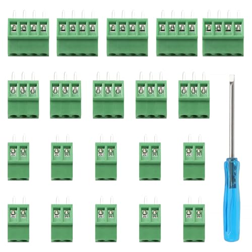 YIXISI 20 PCS 2.54mm 2/3/4 Pin PCB Mount Screw Terminal Block, 2.54mm Screw Terminal Block Connector, for Arduino DIY Project, Green