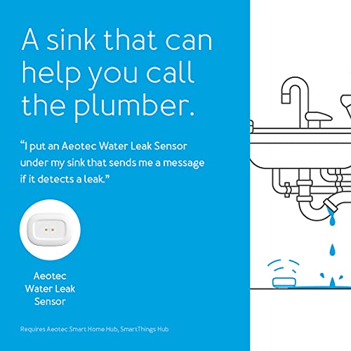 Aeotec Smartthings Smartthings Water Leak Sensor, Zigbee, Battery Powered, Smart Home Hub Compatible #TOP3