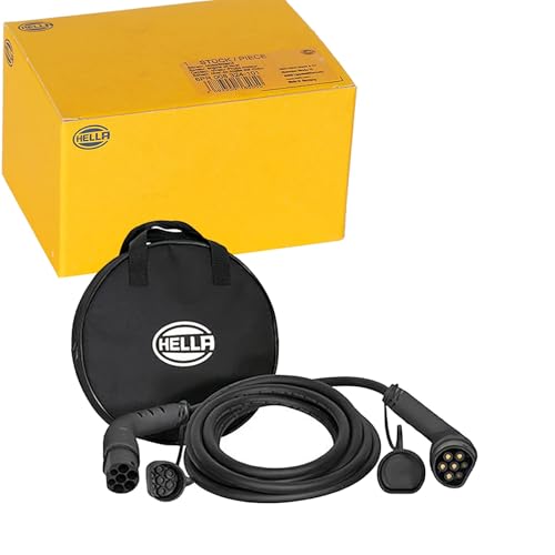 HELLA 8KE 358 255-031 Typ 2 Ladekabel 3.7KW für EV Elektroautos und Plug-in Hybrid - 1phasig - 16A - 6 Meter - Mode 3 Ladekabel Elektroauto schwarz