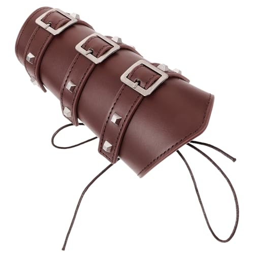HANABASS Brazalete Medieval de Cuero Sintético Rojo Marrón Protector de Muñeca Unisex Tachuelas para Disfraces Accesorios de Halloween y rol Brazal de Montar Ligero y Cómodo