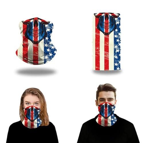 Image of Neck Gaiter Balaclava Bandana Face mask, Sun Wind protection, Cycling, Running, Hiking Sports, for Men & Women (Flag+Skull, 8)