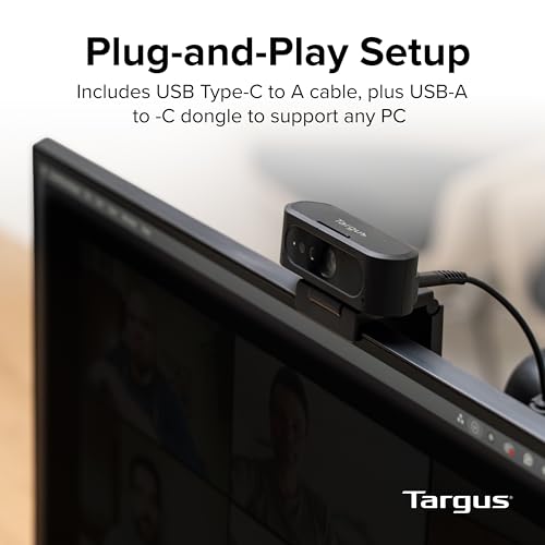 Image of Targus Full HD 1080p Webcam with IR Facial Recognition, Windows Hello Compatible, Dual Stereo Microphones, Spy Guard Privacy Cover, Autofocus, 360 Rotation, USB-A & USB-C, Zoom Certified AVC045GL
