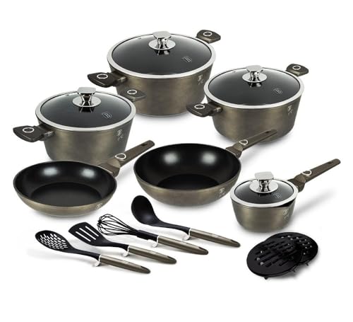 Berlingerhaus Set of dishes with titanium surface, 15 pieces, Crystal Collection BH-7167
