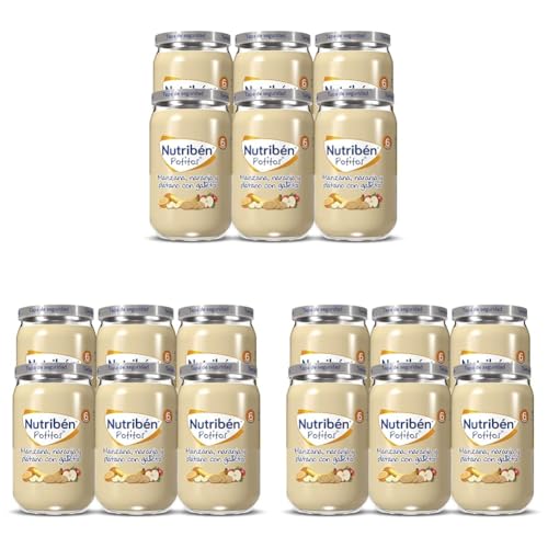 Nutribén Potitos De Manzana, Naranja, Plátano Y Galleta Desde Los 6 Meses Pack de 6 x 235gr (Paquete de 3)