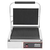 Elektrischer Kontaktgrill Edelstahl mit Doppel Heizplatte für Küche Hotel Café Fast Food Zubereitung von Sandwich Panini Gemüse und Burger LED Timer Tischgerät