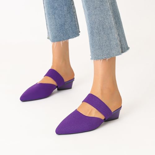 Image of Semwiss Pointed Toe Mules for Women Chunky Low Heeled Sandals Breathable Backless Mesh Knit Slip on Loafers