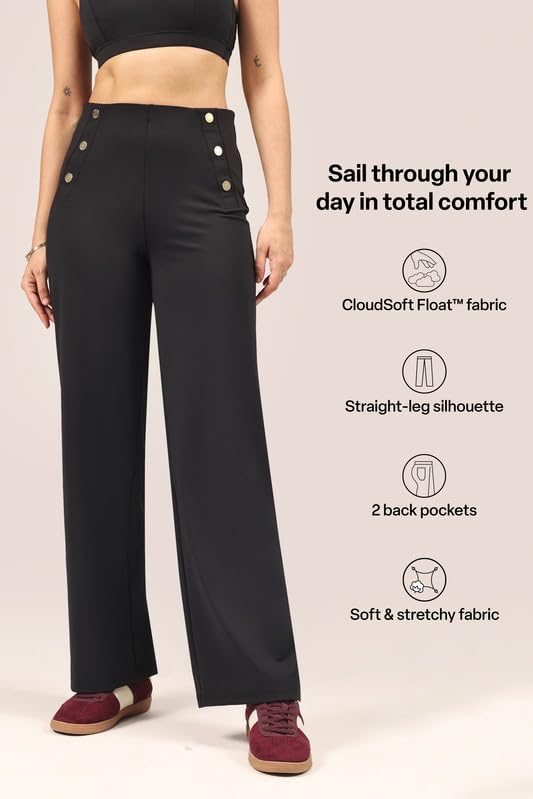 Image of BlissClub Womens Ultimate Sailor Pants- Regular High-Rise Straight-Leg Pants Soft Stretchy Fit Back Pockets Smart Casual & Everyday Wear (for Women Upto 5'4)