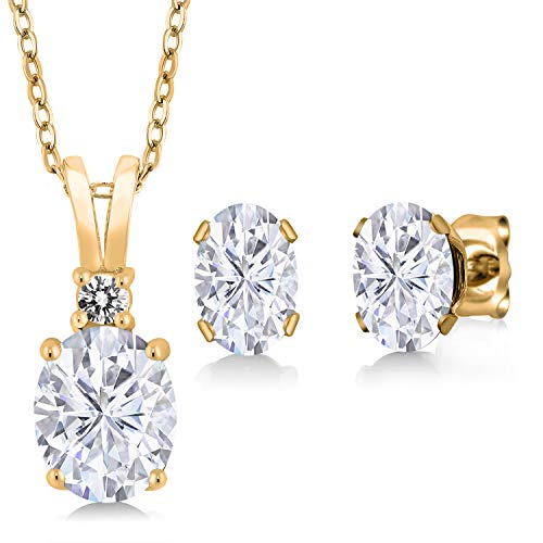 Gem Stone King 18K Yellow Gold Plated Silver White Moissanite