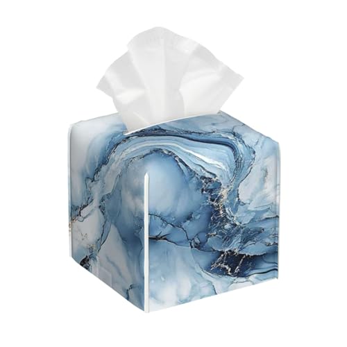 Blue Marble Tissue Box Cover Modern Square Leather Tissue Holder Decorative Facial Tissue Cube Paper Cover Case Organizer for Bathroom Night Stands Desk Tabletop Living Room Home by HOYYU - Used condition - US$11.66
