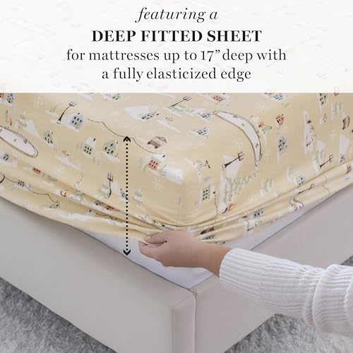 Image of Martha Stewart - Flannel Sheets King Size, Anti-Pilling & Wrinkle Resistant Cotton, Touchably Soft Bed Sheets with Matching Pillowcases & Fitted Sheet (Holiday Winter Wonderland)