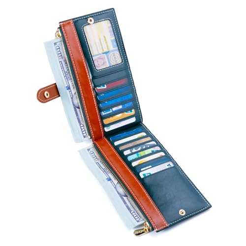 Image of ANDOILT Wallets for Women Genuine Leather Wallet RFID Blocking Bifold Multi Card Case Purse with Zipper Pocket Handbag