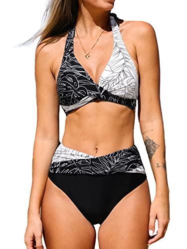 CUPSHE Damen Bikini Set Neckholder V Ausschnitt High Waist Bademode...