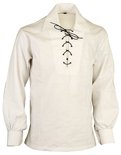 Camisa Escocesa de Jacquard Jacobean Ghillie de montaña Blanca Escocesa, XL