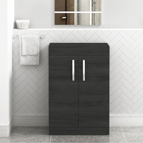 Royalbathrooms.co.uk 500mm Floor Standing Vanity Unit 2 Door Hale Black with Matching Worktop Cabinet