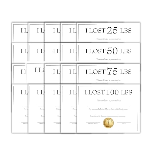 I Lost X lbs Pounds Certificate of Weight Loss Awards 20pk 8.5x11