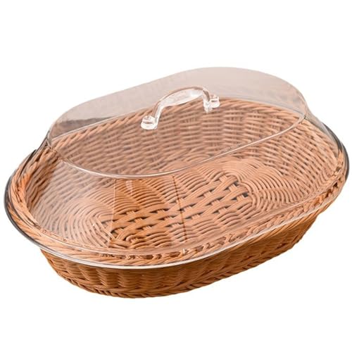 Cesta de mimbre para servir mesa de desayuno y buffet con tapa protectora transparente 2