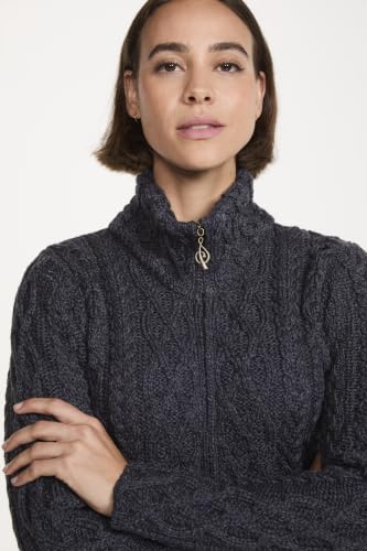Image of Zippered Wool Cardigan with Full Neck by Aran Woollen Mills