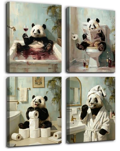 Image of Frimeeme 4 Piece Framed Funny Panda Canvas Wall Art, 8x10 Inch