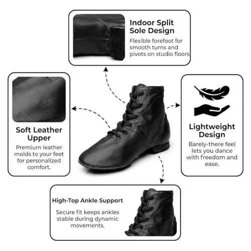 Image of MSMAX Jazz Shoes for Women Black Leather Renaissance Boots for Men