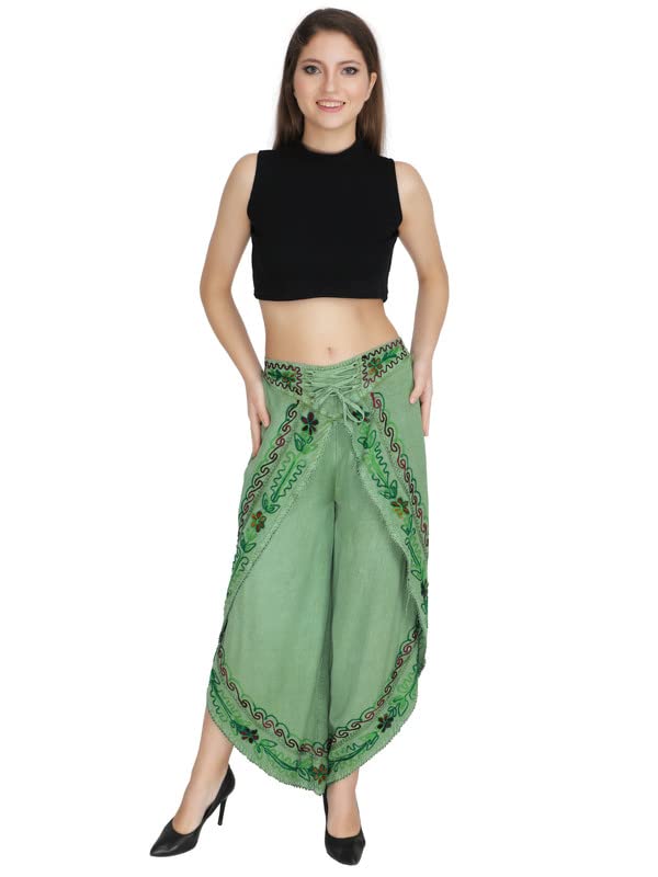 Rayon Women's Regular Fit Dhoti Pants Green-image-0
