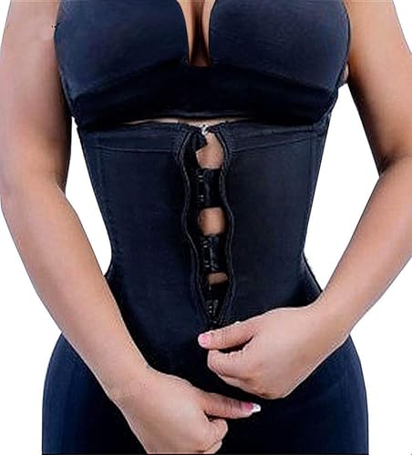 YIANNA Gaine Ventre Plat Femme Corset Minceur Waist Trainer Ceinture Amincissante Sudation Latex Body Gainant Sculptant Noir Zipper XS 2219