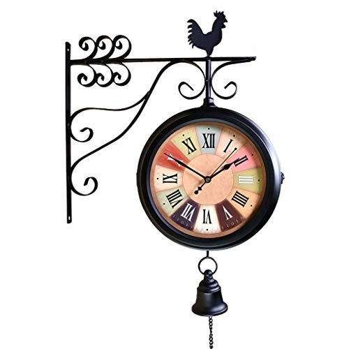 壁掛け時計 鉄製 ミュート 両面時計 ホームデコレーション 壁掛け時計 360°回転壁掛け時計 レトロ ヨーロピアンスタイル 革新的なファッション 両面壁掛け時計 Q,M