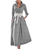 chouyatou Women's Retro Plaid Button Up Maxi Shirt Dress 3/4 Sleeve Gingham Pocketed Long Dress with Belt (X-Large, Black)