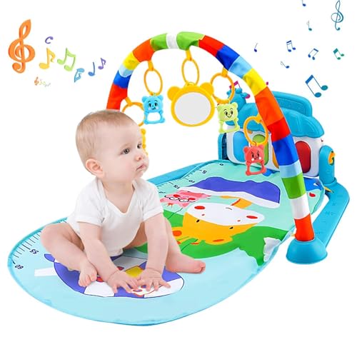 幼児プレイジム,カラフルなおもちゃと音楽を備えた 5 In-1 プレイマット | タミータイムプレイ用の滑り止めプレイマット、ピアノアクティビティマット、3-6-12ヶ月の新生児、早期感覚探求用