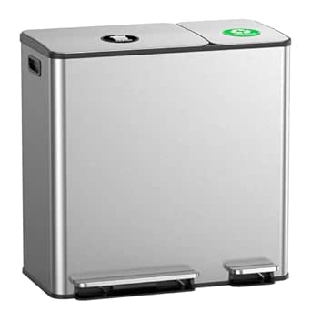 Lovewind Dual Trash and Recycling Bins for Kitchen, 13+6 Gallon Stainless Steel Garbage and Recycle Bin Combo, Silver