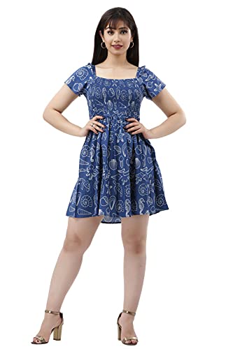 Art of ClothingWomen Coral Printed Rayon Blue Smock It Off Dress