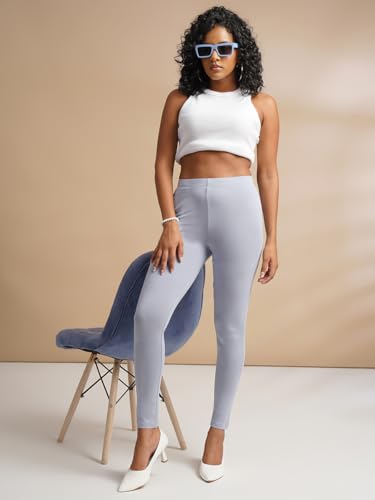 Image of ONE SKY Women Full Length Leggings | Cotton Modal Spandex Blend | High Waist Stretchable & Bio-Washed Fabric | Colour-Lock Technology | Comfortable Leggings for Women