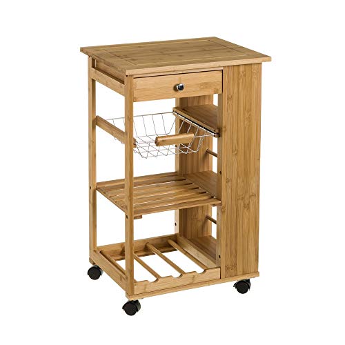 Carro de cocina con botellero de bambú marrón nórdico de 48x38x76 cm - LOLAhome