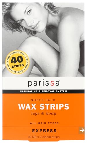 Parissa Wax Strips for Legs & Body, Hair Removal Waxing Kit with Azulene Oil, 40 Strips