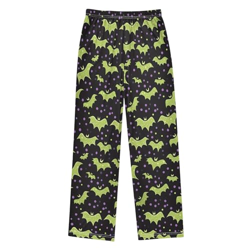 Halloween Pajama Pants Green Bat Pattern Long Sleep Pants Lounge Bottoms2