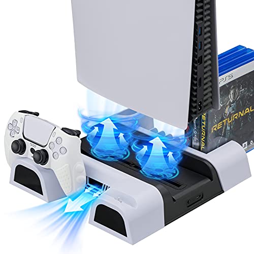 PS5 Accessories Stand with Cooling Fan and Dual Controller Charger Station for PS5 Playstation…