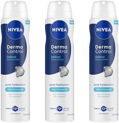 NIVEA Derma Control Defend Anti-Perspirant Aerosol 250ml | With Pure Hyaluron & Pro-Vitamin B5 | Prevents Skin Irritation | Nourishing Formula | 72-Hour Protection | Spray Deodorant for Women