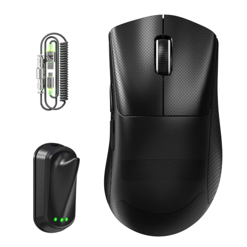 Image of ATTACK SHARK V8 8000Hz Wireless Gaming Mouse, 59g Lightweight, Black&Tape | BT /2.4G Wireless /Wired Mouse, PixArt PAW3950MAX Gaming Sensor,42000 DPI,20000 FPS,Coiled Cable,Office Mice for PC /Win /Mac
