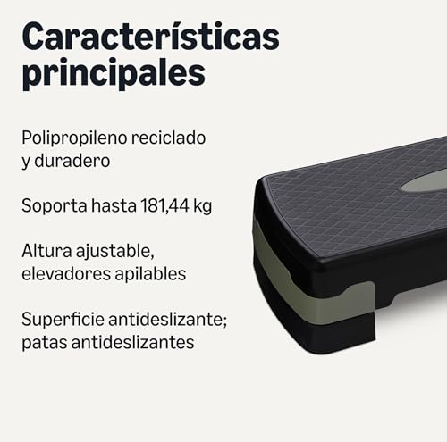 Miniatura 2 de Amazon Basics Plataforma de Step para Ejercicios Aeróbicos, Escalón Ajustable para Entrenamiento en Casa, 68.58cm, Negro/Gris