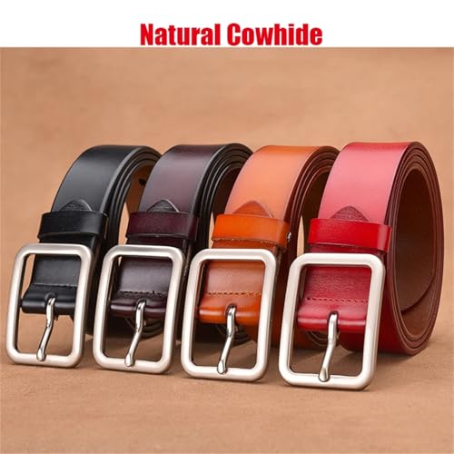 Men's Genuine Cowhide Leather Belt 33mm Wide Classic Silver Alloy Buckle Unisex Waist Strap for Jeans3