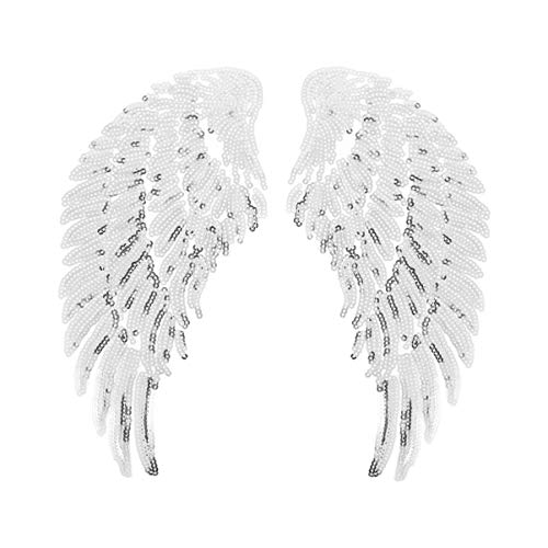 DIYEAH 1 Par alas de angel glinet alas angel ropasexy alas angulares iluminar las alas de ángel de lentejuelas de ropa de bricolaje apliques bordados bricolaje poliéster Silver