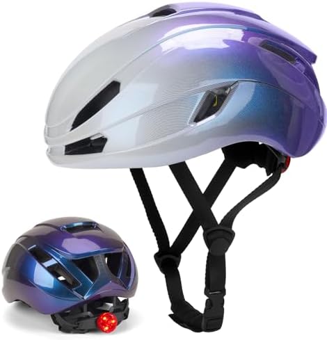 Zamufo Fahrradhelm Damen Herren mit Licht, Fahrradhelm Erwachsene 56-60CM | Ultraleichter Radhelm, Rennradhelm, Cityhelm Urban Verstellbarer Fahrradhelm, LED Rucklicht, mit 14 Belü