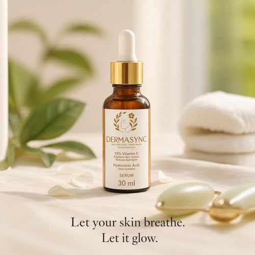 Image of DERMASYNC 15% Vitamin C Face Serum with Hyaluronic Acid - Brightening, Hydrating & Anti-Aging Serum for Glowing Skin, Glow Boosting, Anti-Aging, Dark Spot Corrector for Radiant Skin (30ml)