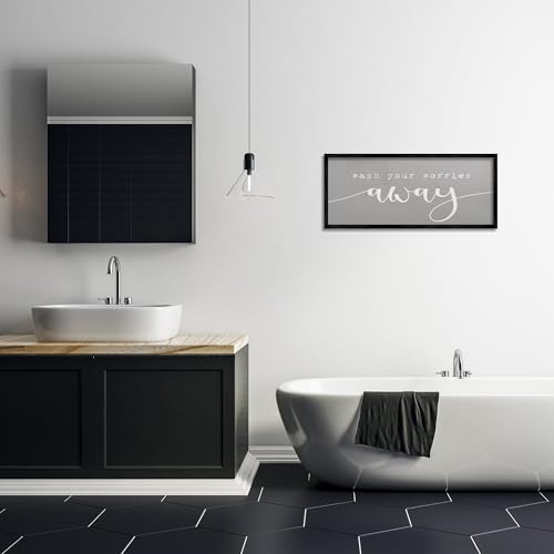 Image of Stupell Industries 'Wash Your Worries Away Phrase', Framed Giclee Art, Black, 30 x 13 Inches, Easy to Hang and Sturdy, Made in USA, by Lil' Rue