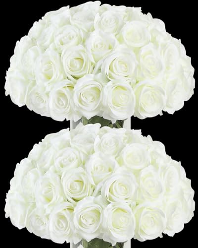 Lcuasc 50pcs Artificial Roses Flowers in Bulk,Realistic Silk Fake Rose