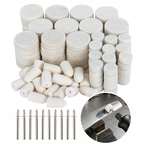 145PCS Wool Felt Polishing Pad Kit - Felt Buffing Pad Buffing Wheel Professional Accessories 3 Sizes Buffing Wheels with Point Mandrel1/8 Inch Shank for Wheels Kit for Dremel Rotary Tools